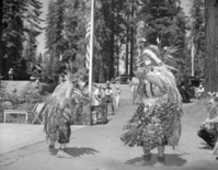 Copy Neg: L. Radanovich, 9/1998. Chris Brown (right) and Jack Oliver (left) dancing at the dedication of the Tioga & Big Oak Flat Roads.