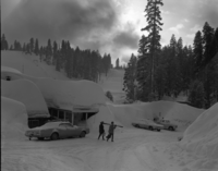 Heavy winter. Badger Pass Ski Lodge, First Aid Room Entrance & #4 Hill.