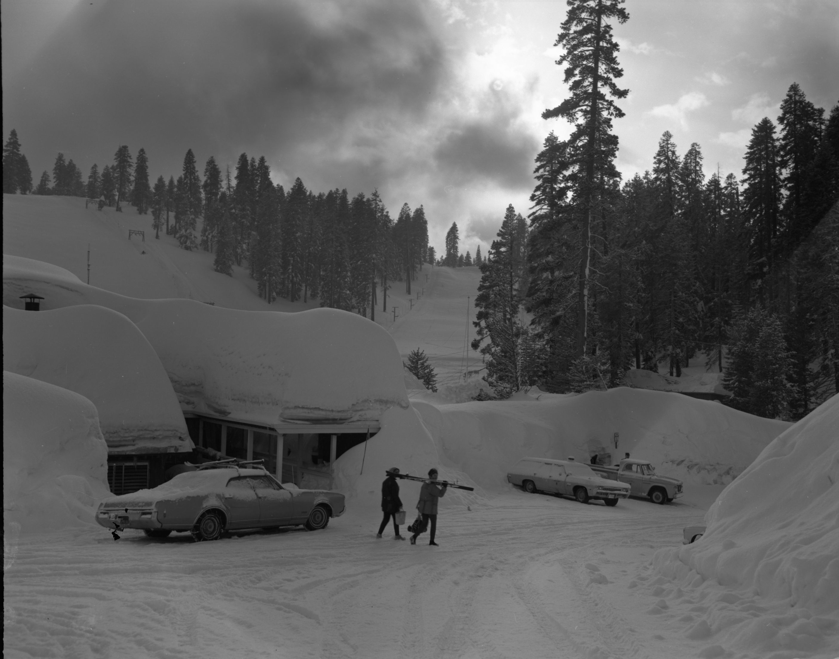 Heavy winter. Badger Pass Ski Lodge, First Aid Room Entrance & #4 Hill.
