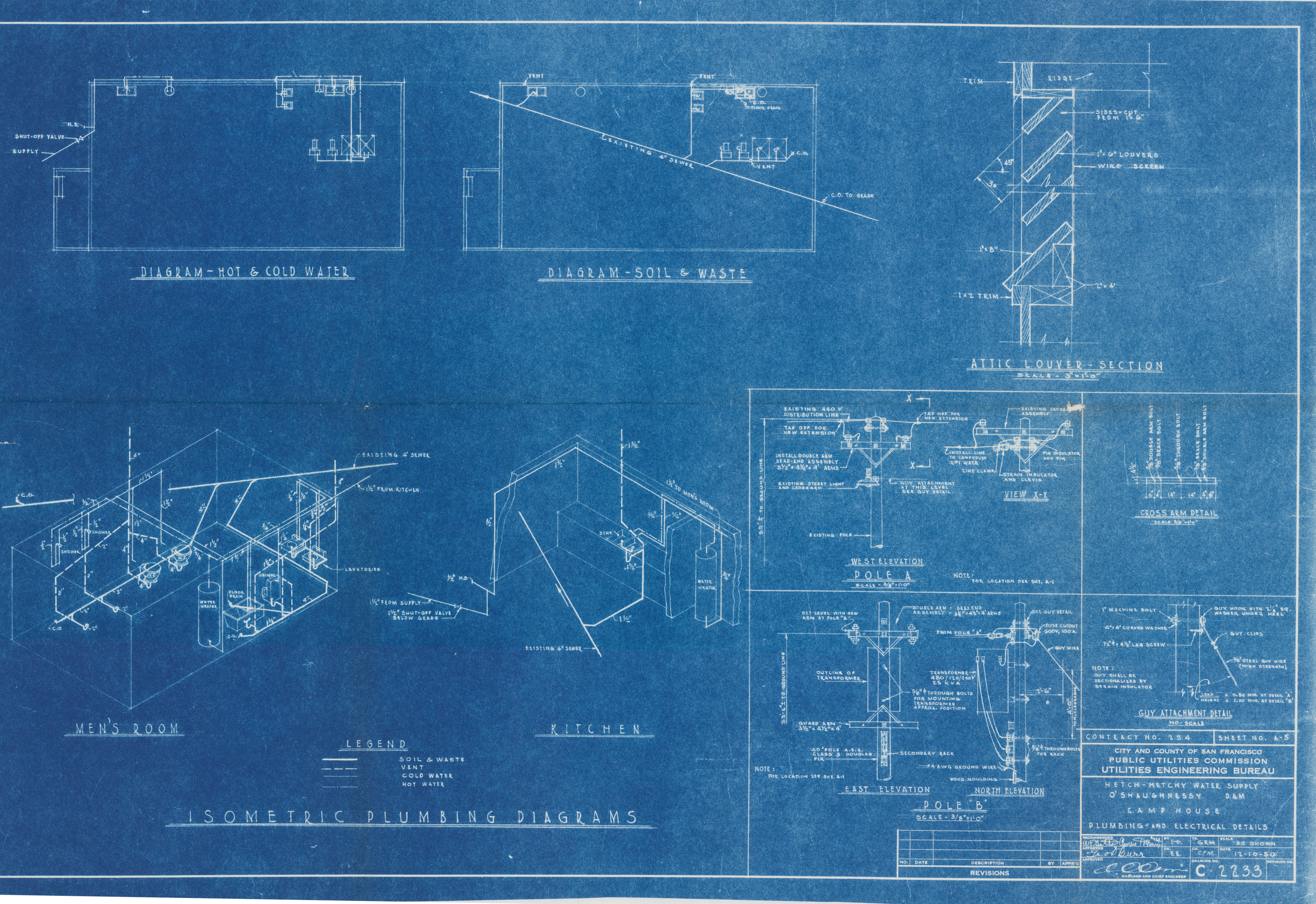 Hetch Hetchy Water Supply O'Shaughnessy Dam Camp House Plumming and Electrical Details