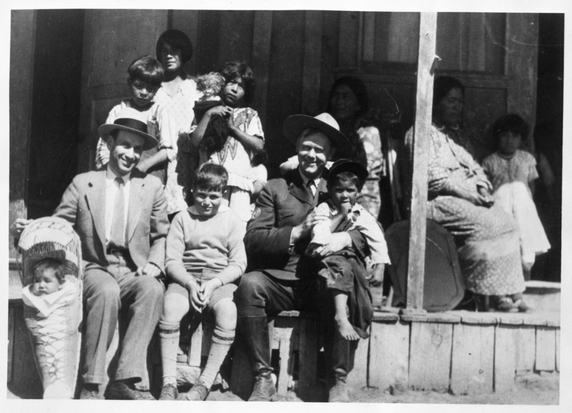 L to R: James Schwabacher, James Schwabacher, Jr. and Forrest Townsley with Mono Lake Native Americans (Dondero Family)
