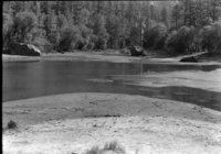 Lake bed looking toward Tenaya creek outlet; [on negative envelope]: Looking across head of lake showing sand bars.