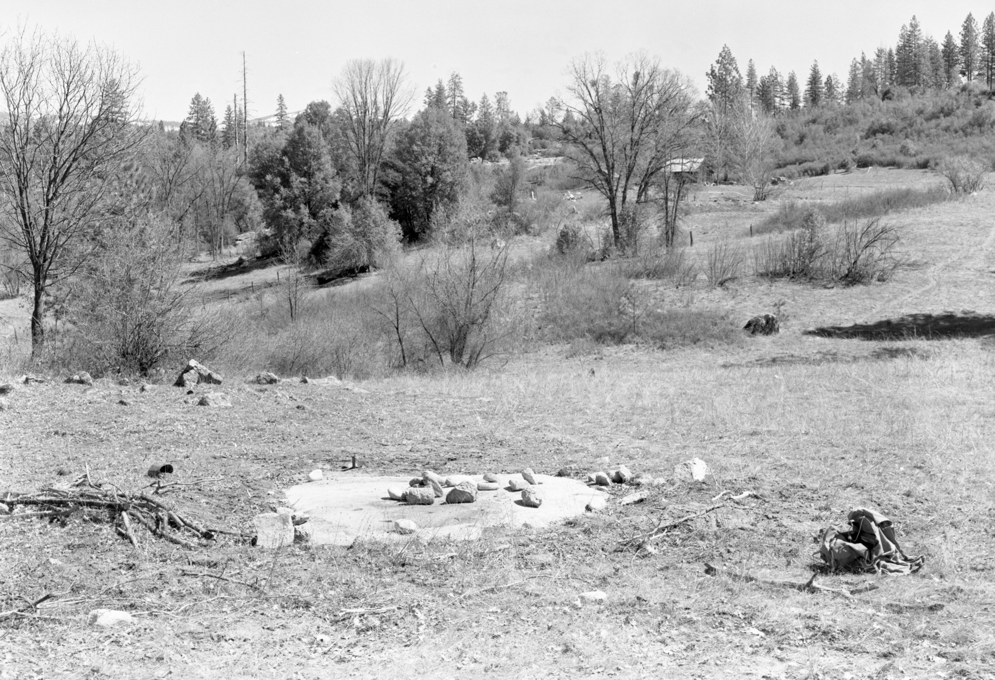 Willy Rhoan's ranch-general view looking across old Indian grinding rocks used by his family for years.