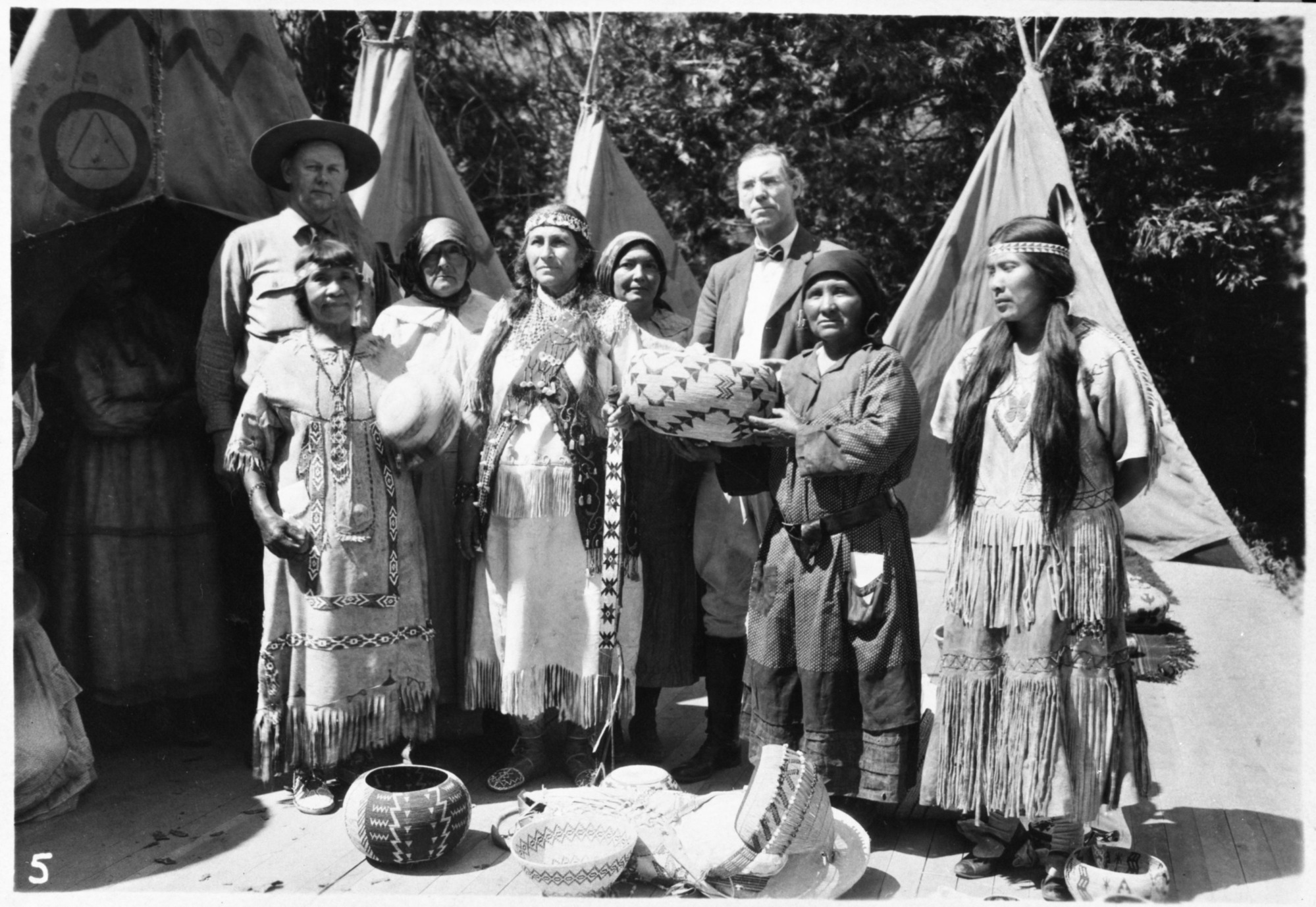 Front: Maggie "Tabuce" Howard, Mary Wilson, Leanna Tom, Alice James Wilson (L to R) Back: Forrest Townsley, other unidentified.