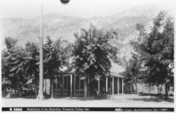 Galen Clark's House (or Dennison's?) - Residence of the Guardian. Spring of 1887. Mother, Belle, Walter, Lee an Isabel. Notes: Cosmopolitan House - plumbing removed, used by Dennison when he was Guardian. Photographer: Isaiah West Taber (?). copied by Ralph H. Anderson, copied March 1941.