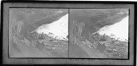 Carleton Watkins in cave under the Upper Yosemite Falls.