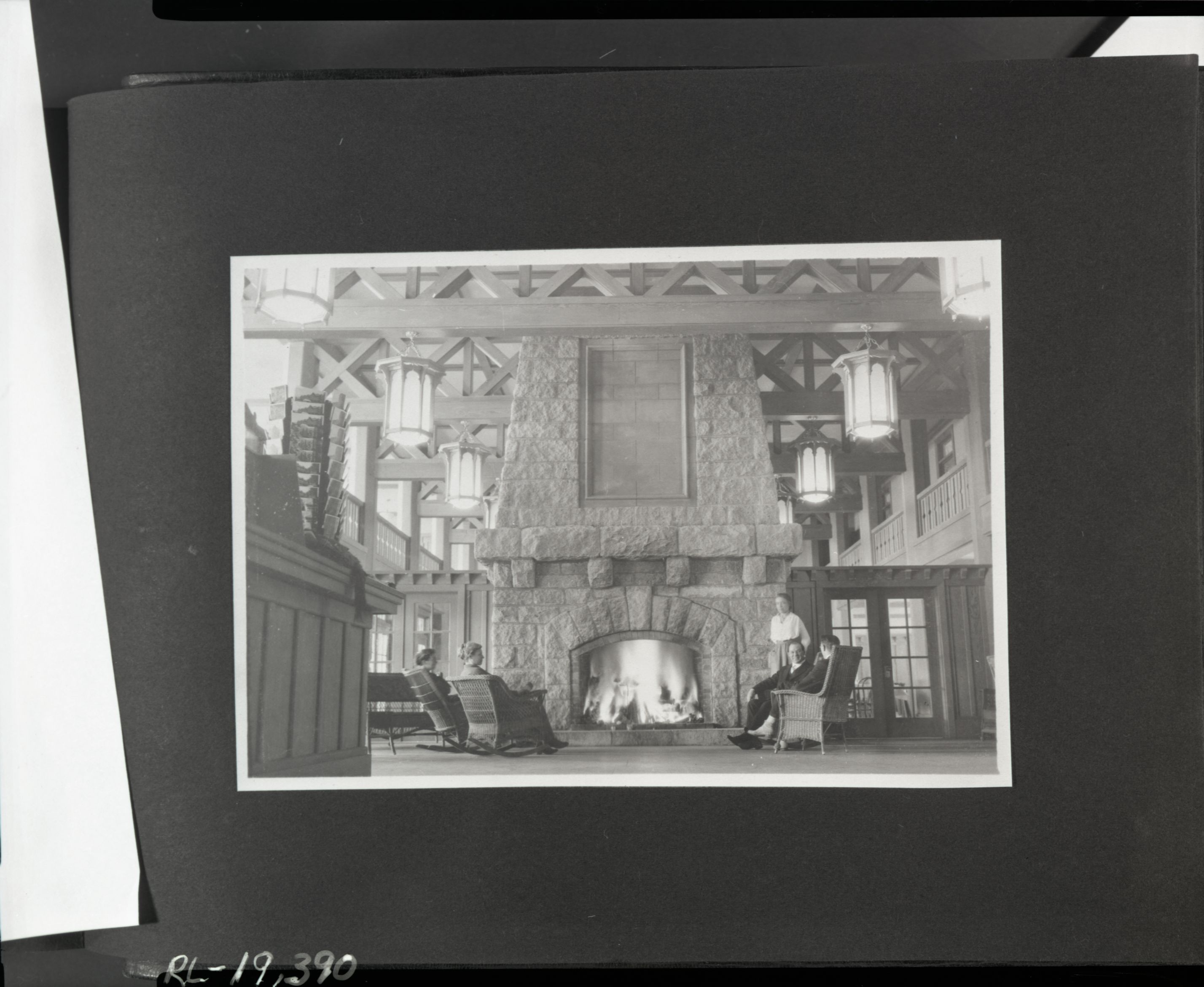 Lobby of Glacier Point Hotel. Copied from Gutleben brothers photo album (YOSE 14339).