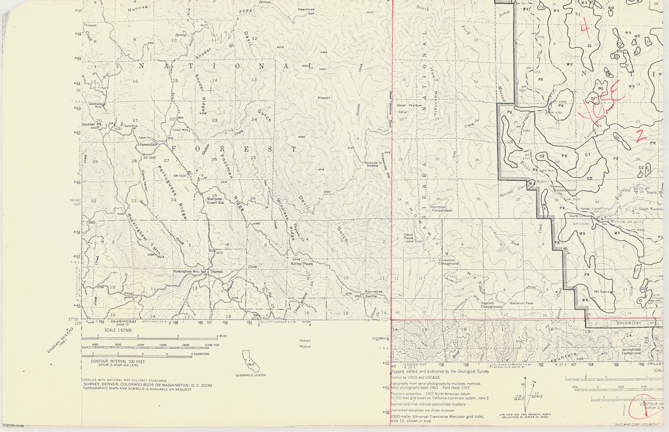 Section of Yosemite Topographic Map