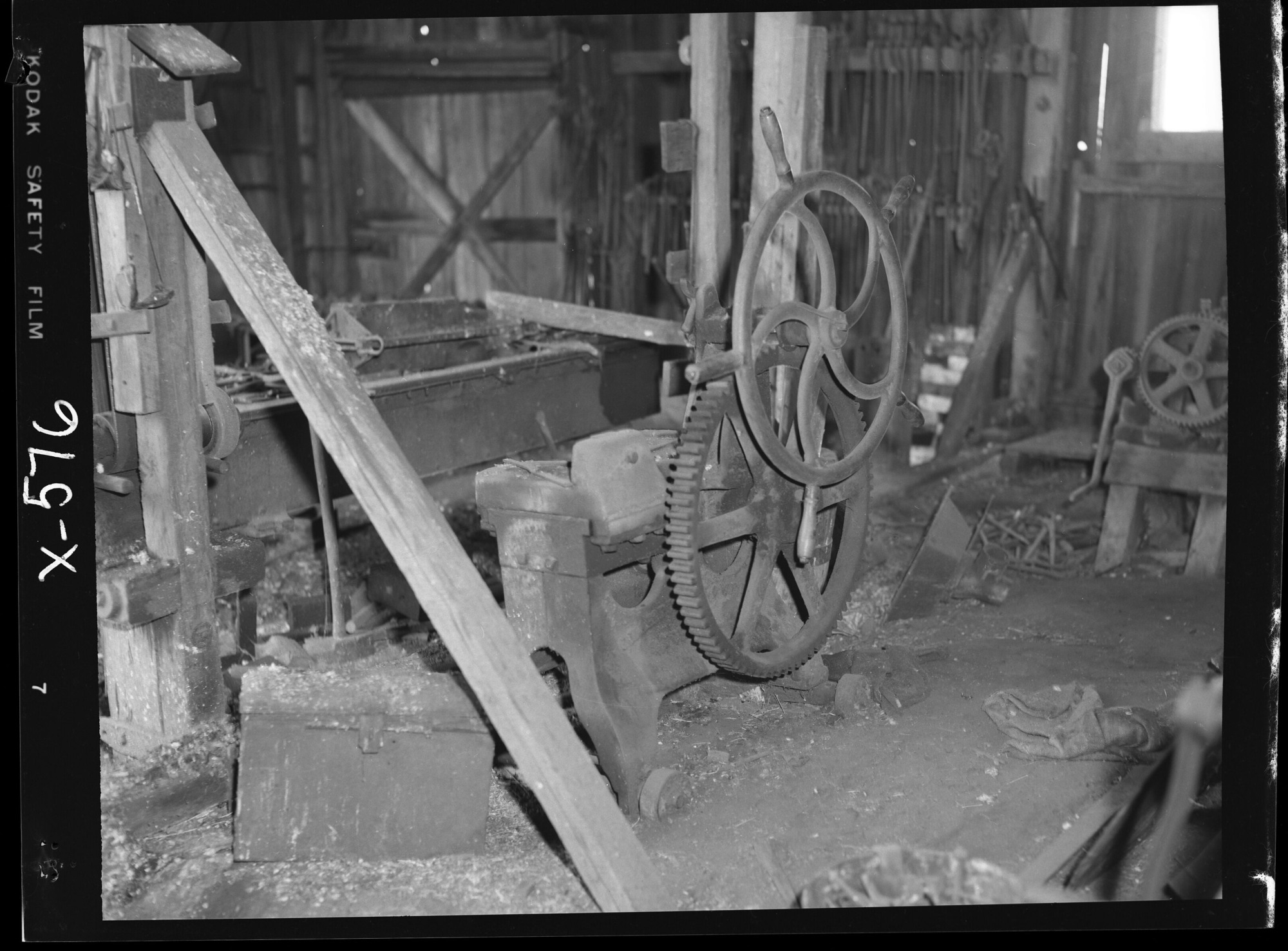 Stockton Blacksmith shop photos: placement of tools and equipment for exhibit plans in Wawona Pioneer Village