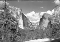Yosemite Valley from the Wawona Road showing deep narrow gorge.