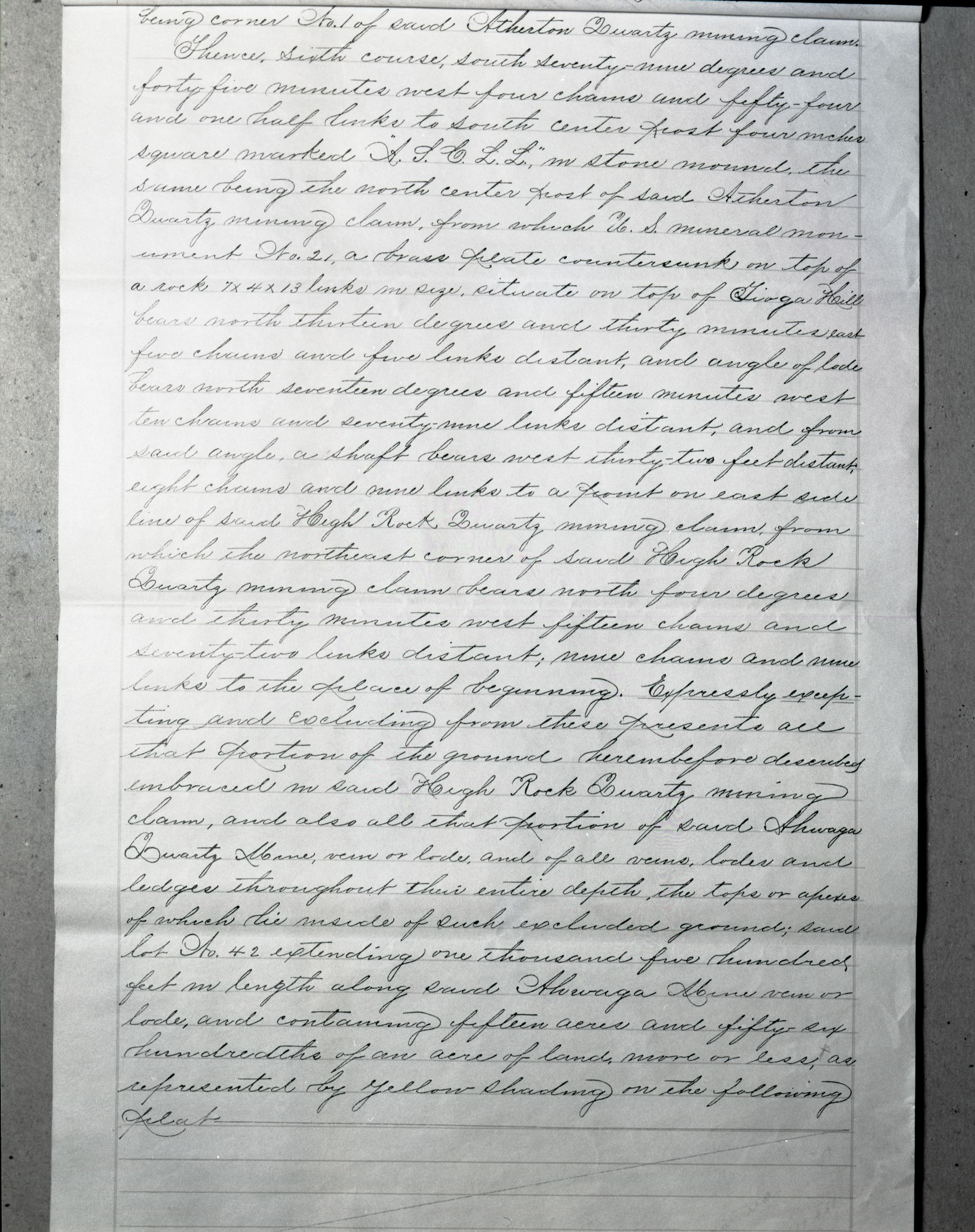 Document pertaining to the Tioga Mines. Originals in the Yosemite collection. See also RL-13,130-13,145