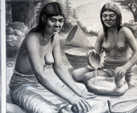 Grinding matate. Copy of painting by Palik.