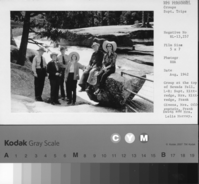 Group at the top of the Nevada Fall. L-R: Supt. Kittredge, Mrs. Kittredge, Frank Givens, Mrs. Offenstein, Frank Ewing and Mrs. Lelia Murray.