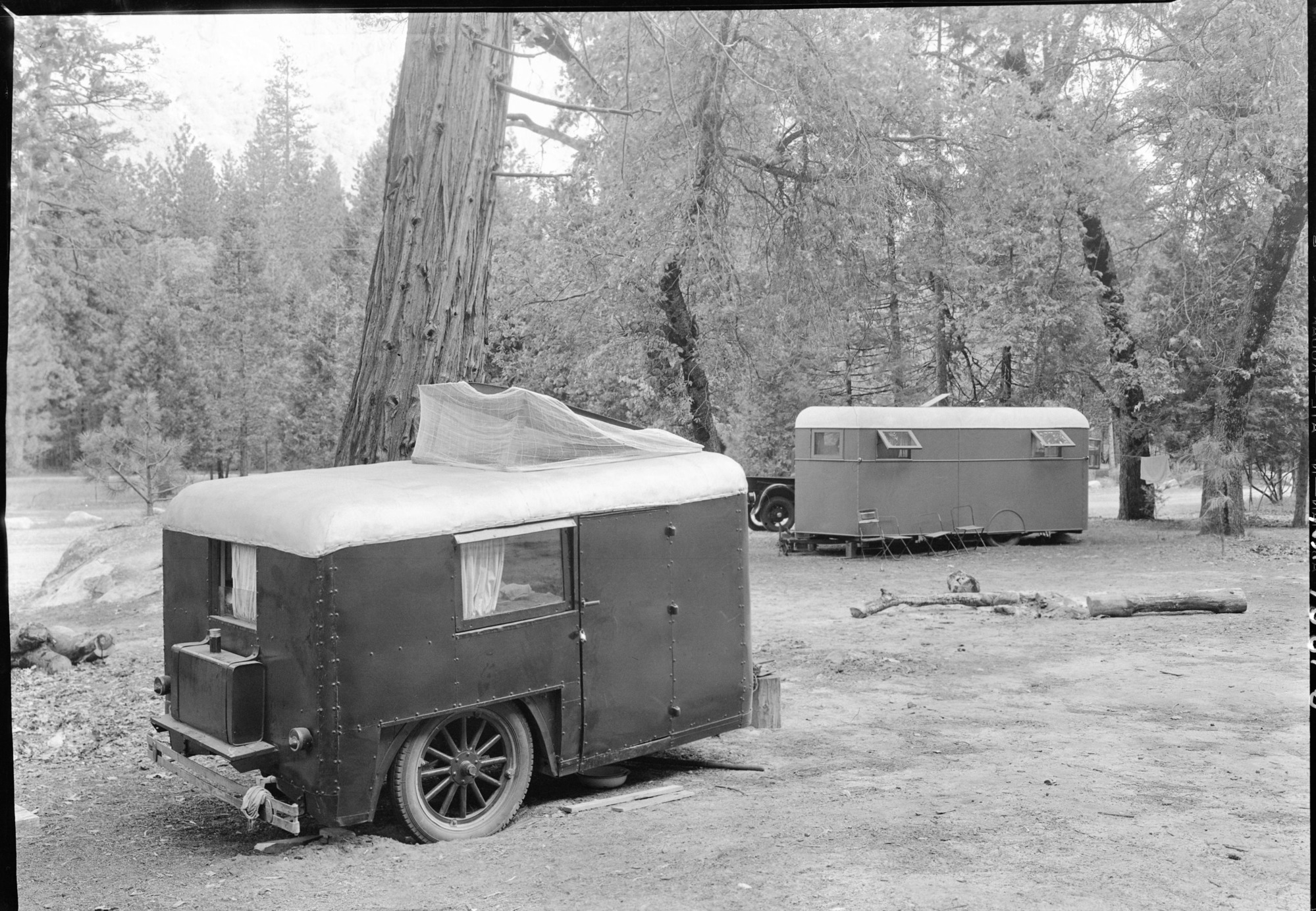 Two types of camp trailers. Ranger Carey's trailer in background. copied by Brian Grogan, copied 1993