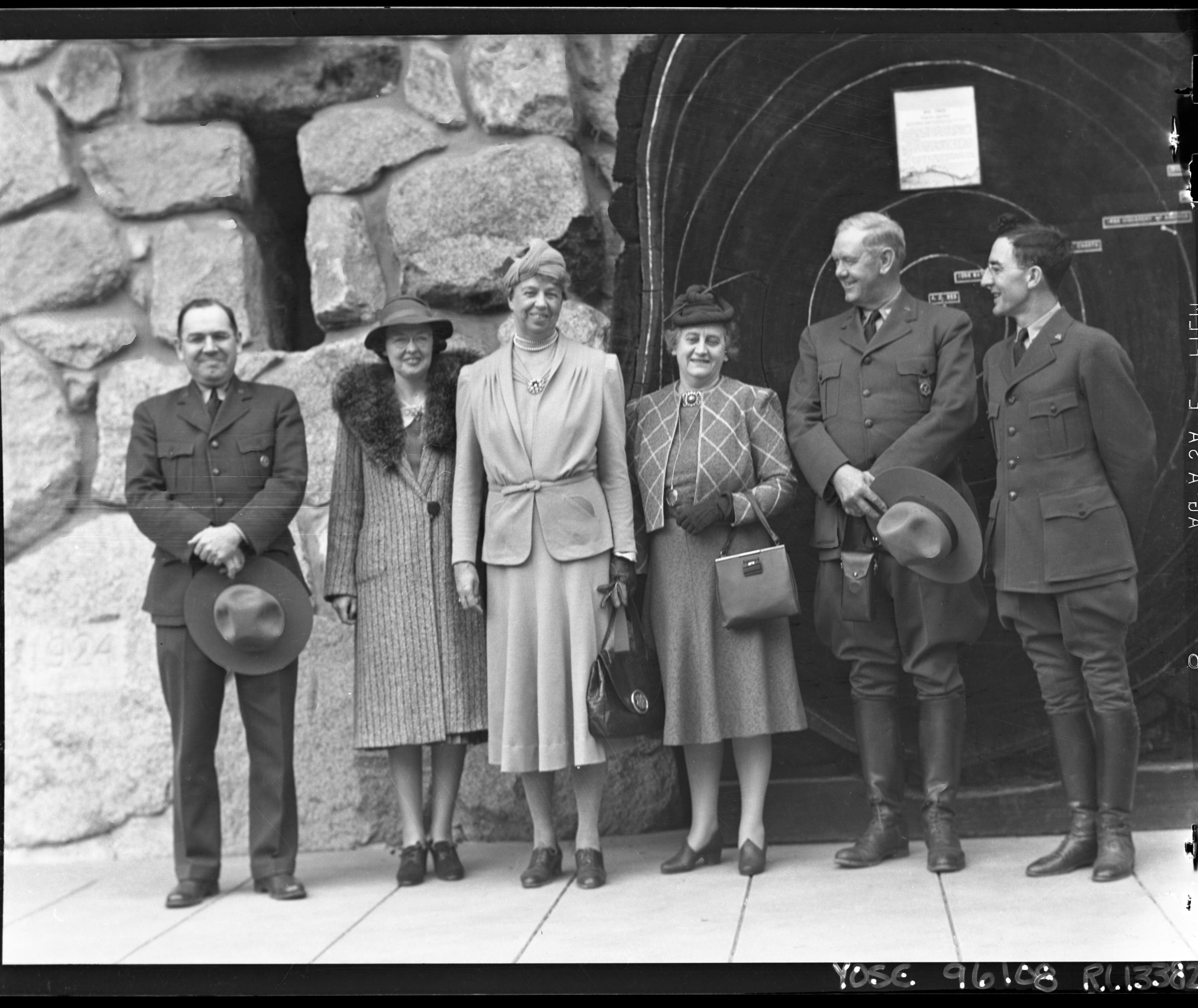 Mrs. Roosevelt in front of the Yosemite Museum.