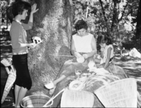 Julia Parker around Indian Circle. Little girl on right, Lucy Parker. McCrary (color slide); Kat (b&w neg)