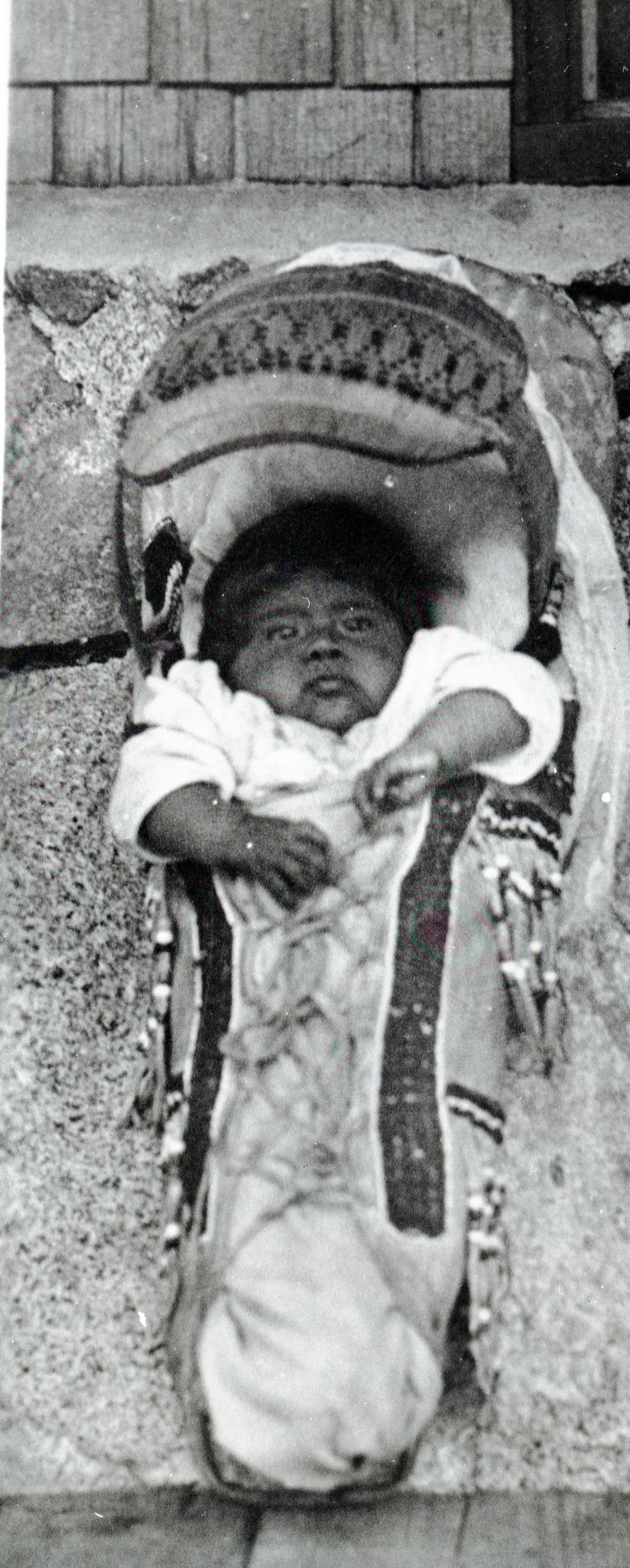 Copy Neg: July, 1981 by Michael Dixon. Unidentified child in Paiute cradle - probably Yosemite Valley. From S. Sargent collection.