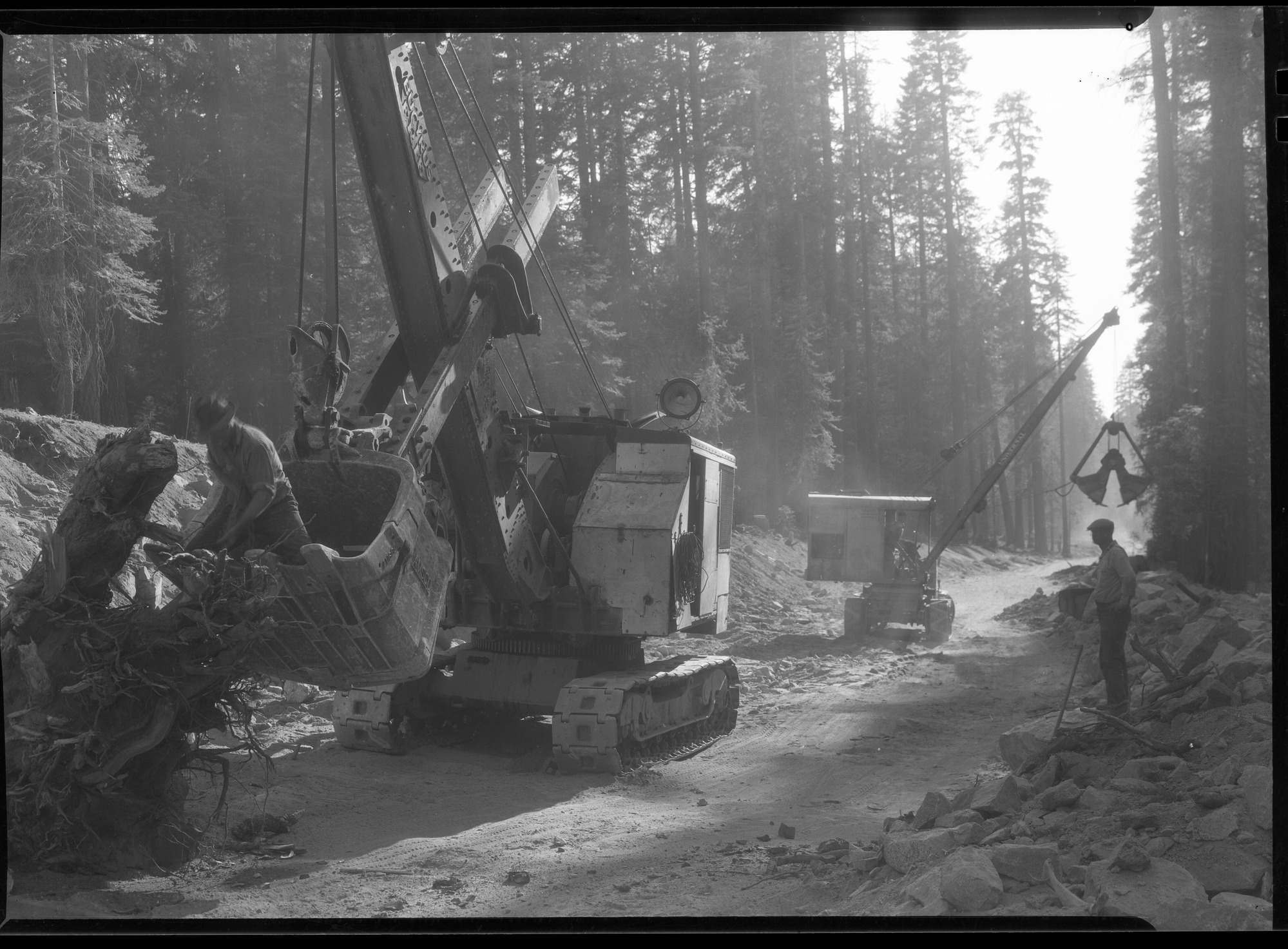Steam shovels at work on Glacier Point Road