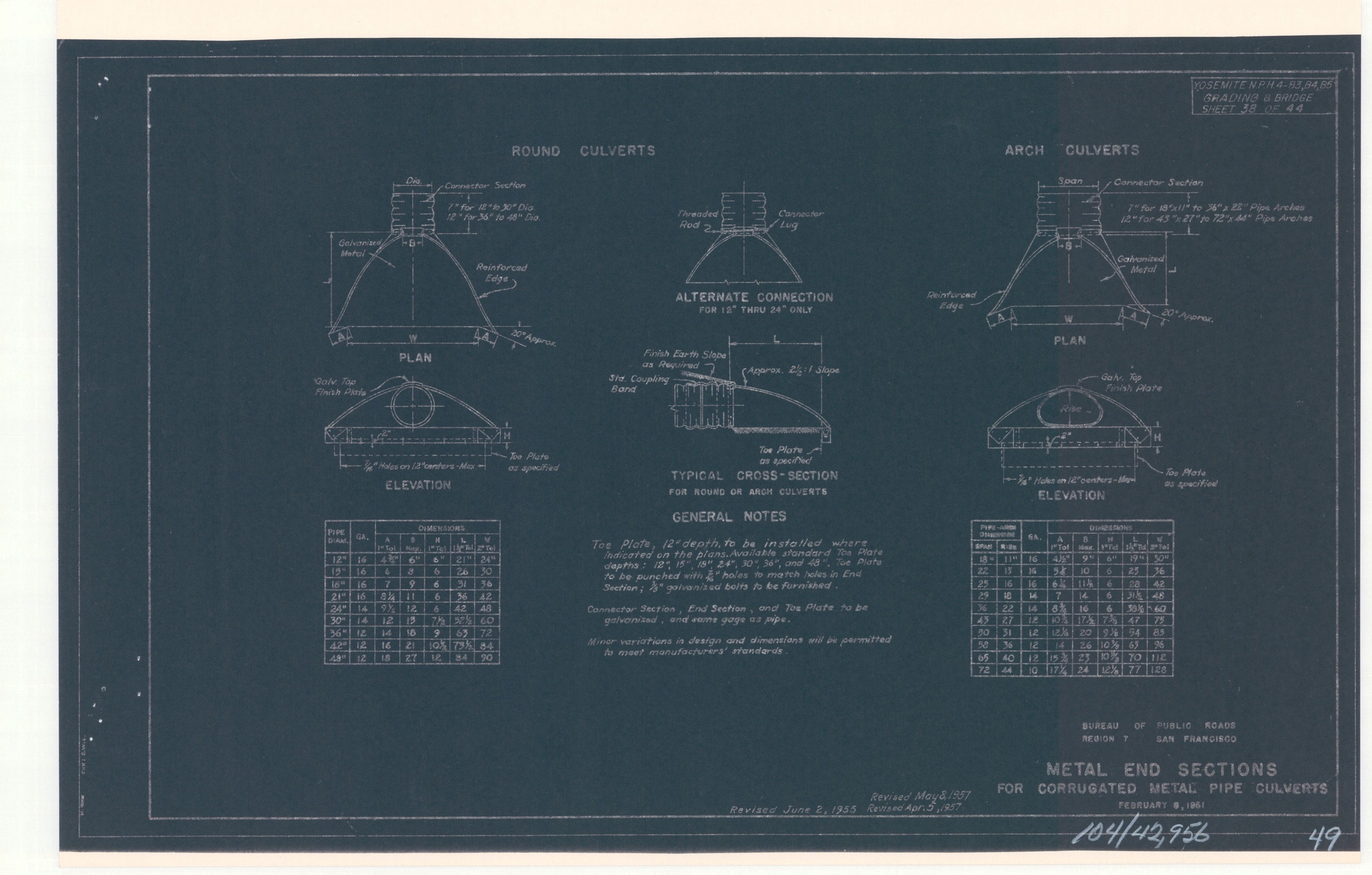 Yosemite N.P.H. 4-B3, B4, B5 Grading and Bridge - Metal End Sections for Corrugated Metal Pipe Culverts