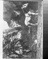 Copy Neg: MD 1986; Figure 23 from A Preliminary Survey of the Influence of White Man On The Vegetation of the Yosemite Valley by Gibbens. According to Ernst (1943A) this is a picture of Sam Cookson, government electrician, plowing in the Ahwahnee Meadow in 1911 or 1912. At the time civilian employers of the Dept. of the Interior grew hay on this meadow and several others in the Valley.
