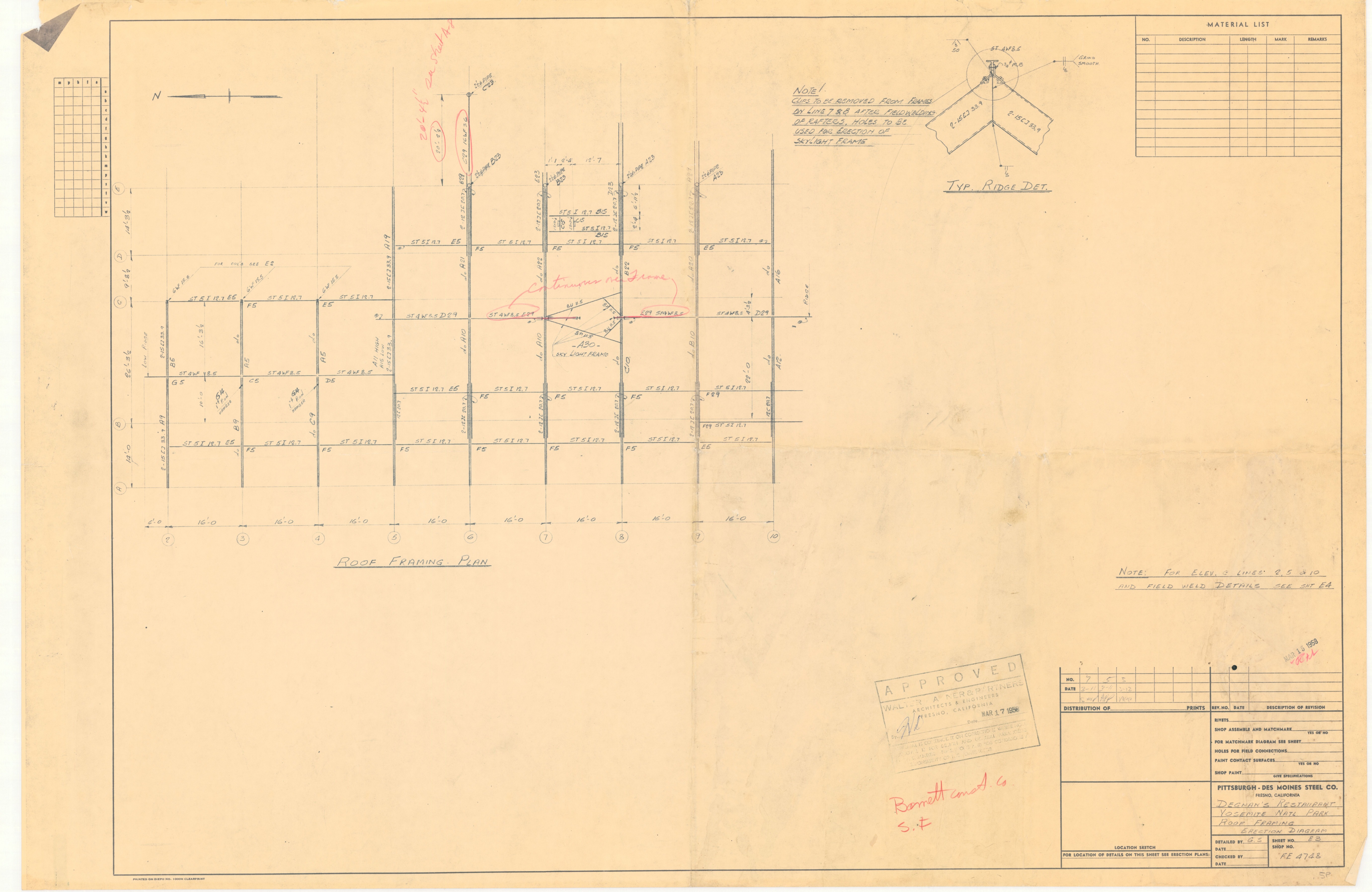Degnans Restaurant Yosemite National Park Roof Framing Erection Diagram