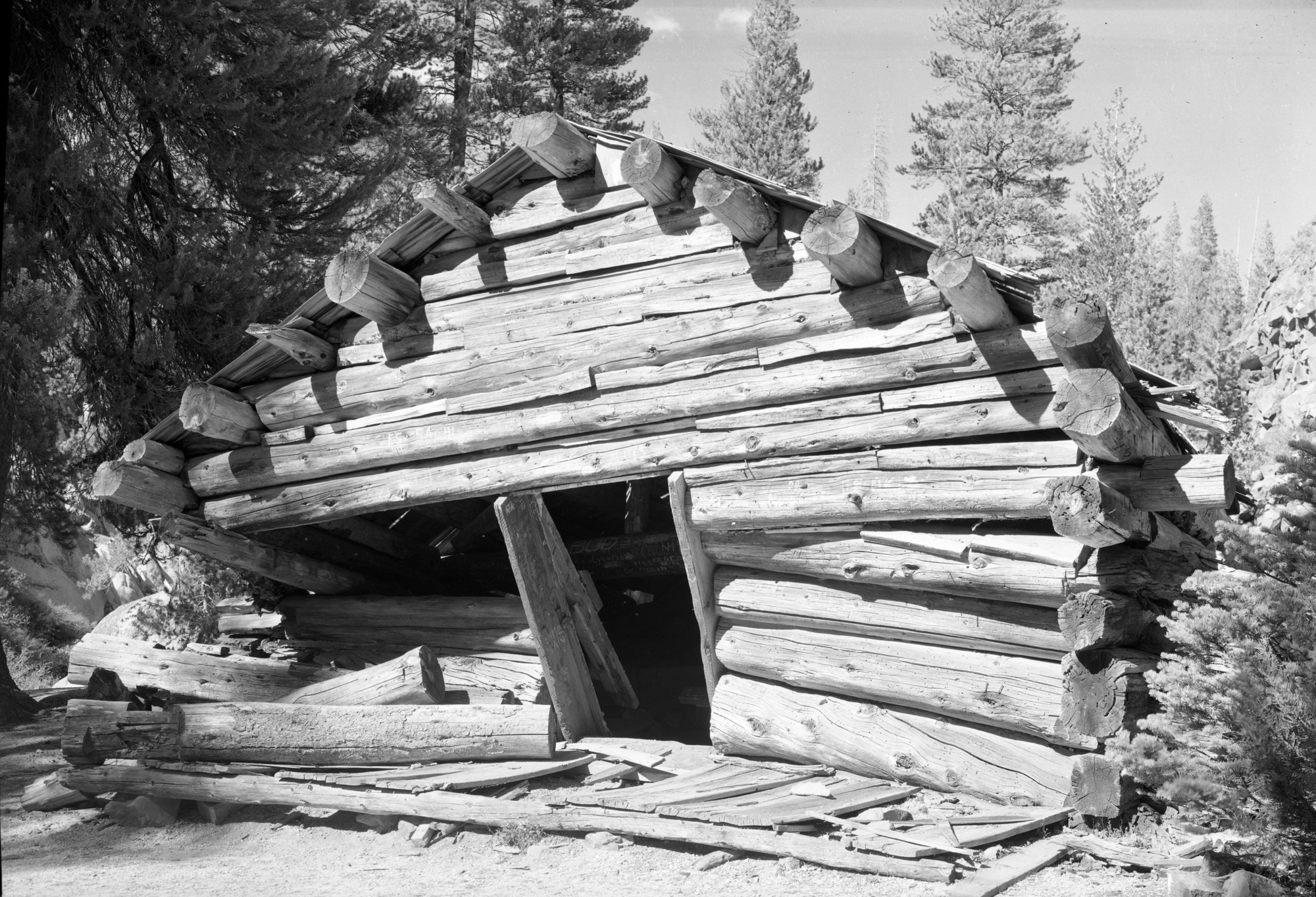 Devil Postpile and old fallen cabin.