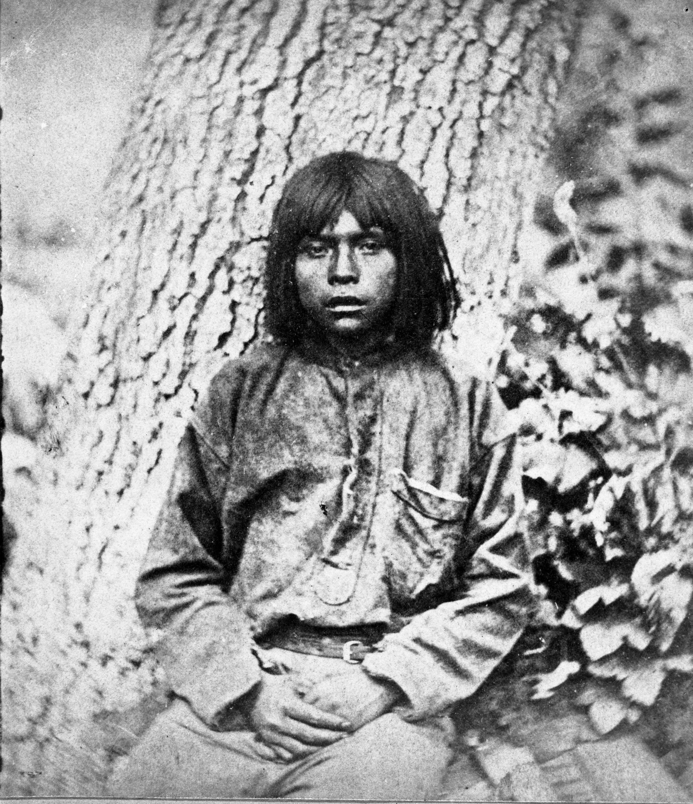 Copy Neg: MD 7/24/85. Detail of L. Smaus stereo (RL-16,595). Caption: "Piute Indian Boy; Glories of the Yosemite, Cal."