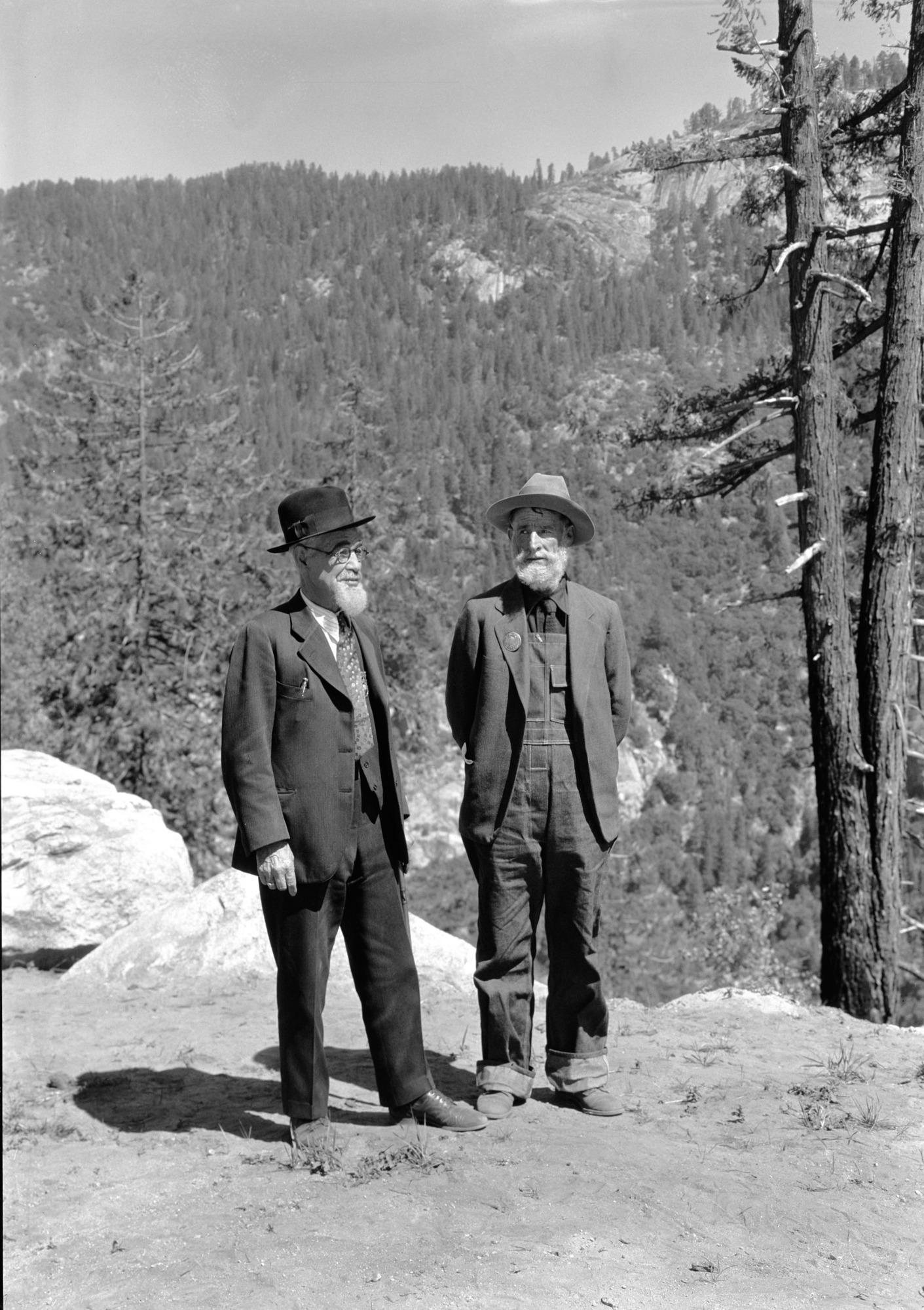 Left to right: Charles Leidig guide to T.R. (Teddy Roosevelt ?) AND Virgil Bruschi-old time packer from Coulterville.