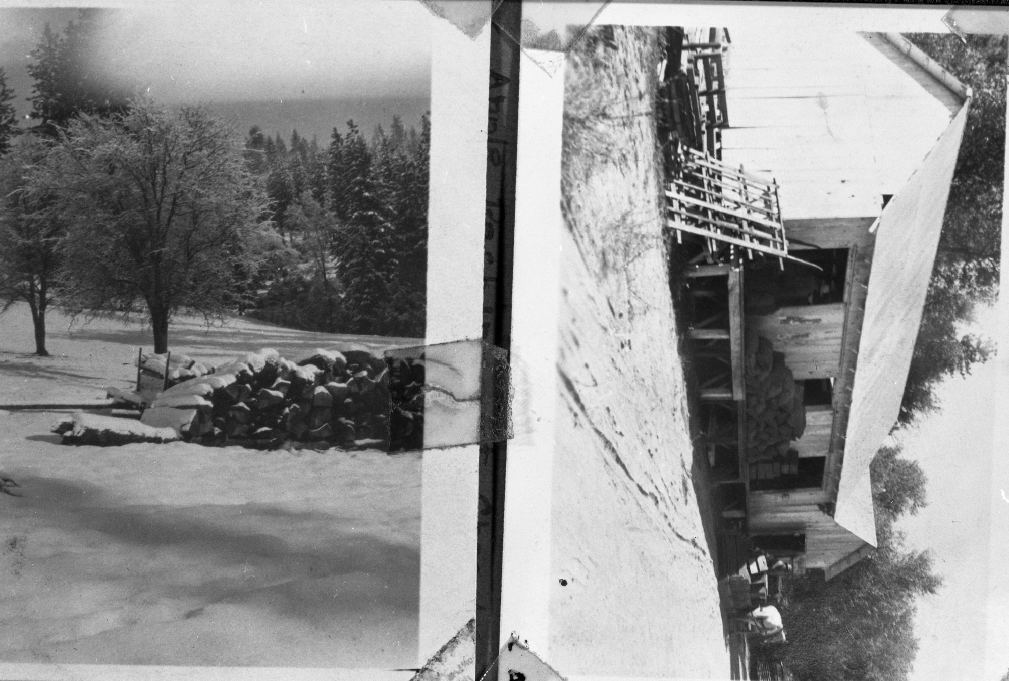 A - Cherokee Apple Packing House, probably near Yankee Hill, Tuolumne Co. B - Winter scene at the Tuolumne Mewuk Rancheria, Tuolumne Co.