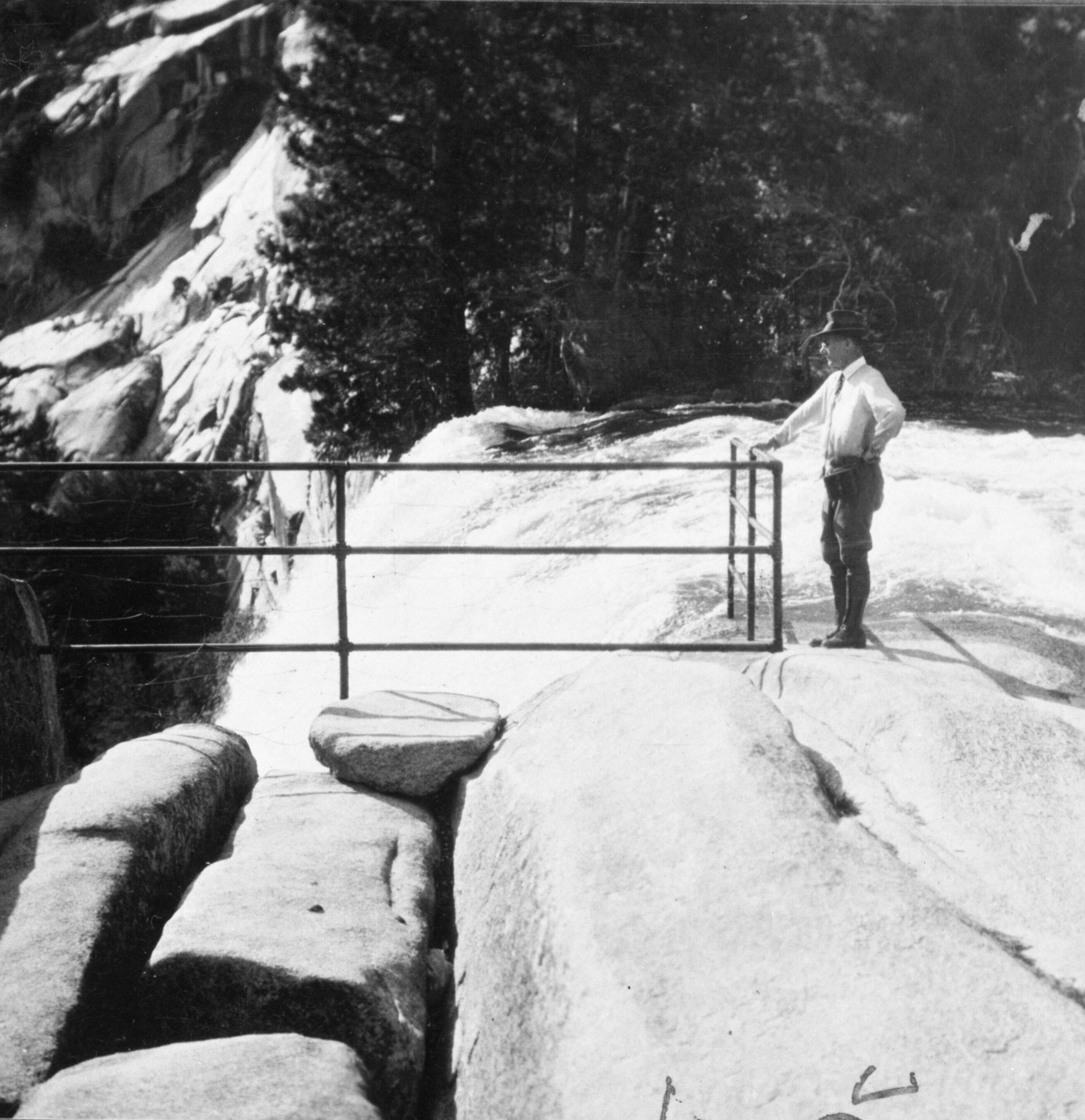 Copy Neg: 1985 by M. Dixon. Detail of RL-16,870. Railing at the top of Vernal Fall.