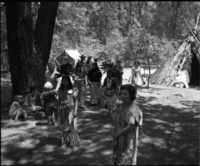 Dancers at Yosemite Roundhouse Dedication. Front to back: Alice Potts (Miwok), Julia Parker (Pomo), Lucy (Furr) Parker (Paiute/Miwok/Miwok), Kit LaPena, and Lucy Villa (Northern Miwok).