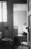 Copy Neg: Michael Dixon, 1986. #56, Interior of Bath & Bedroom in Bldg. H-109, looking South. Residence for employees, know as the Housekeeping Cabin - Camp 17. Located on the "Ahwahnee Meadow Row." Original in Research Library Rarebook Room in general park inventory binders.
