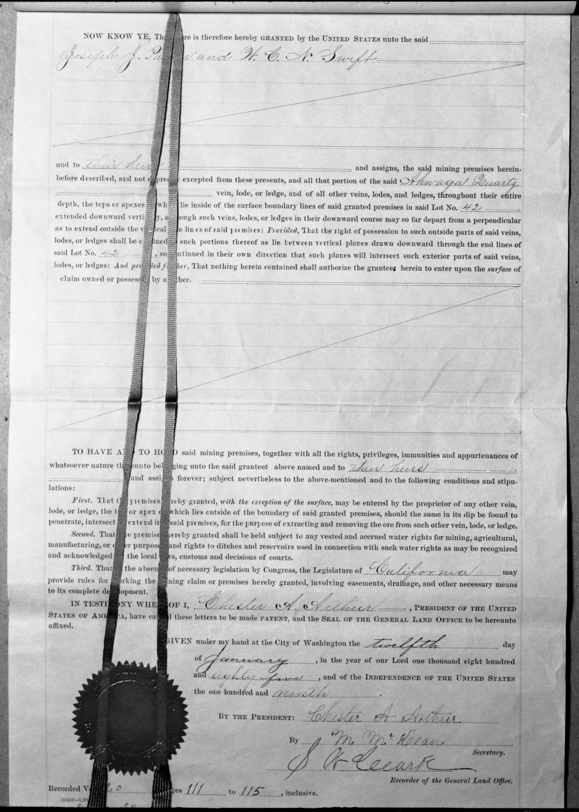 Document pertaining to the Tioga Mines. Originals in the Yosemite collection. See also RL-13,130-13,145