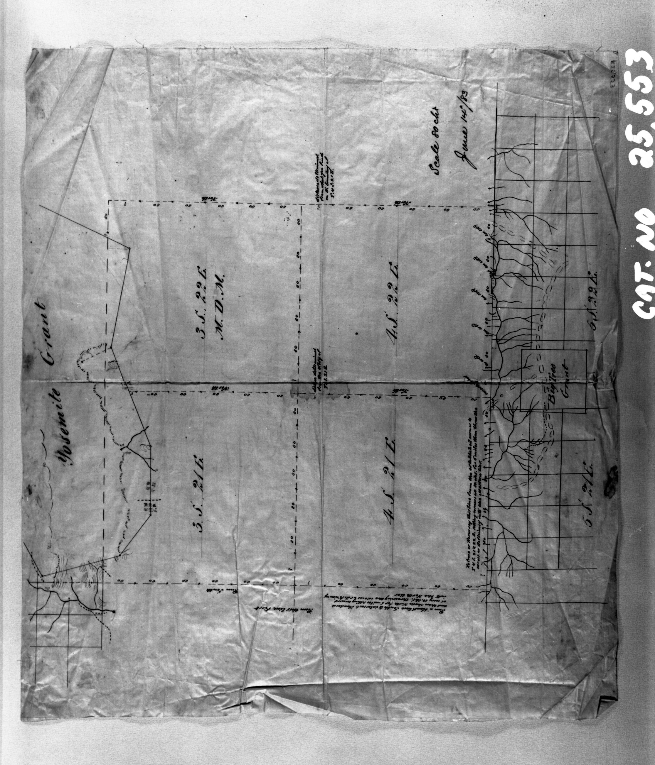 Copy Neg: Michael Dixon, 1985. Map of Yosemite Grant survey - 1883. Yosemite & Big Trees Grant,