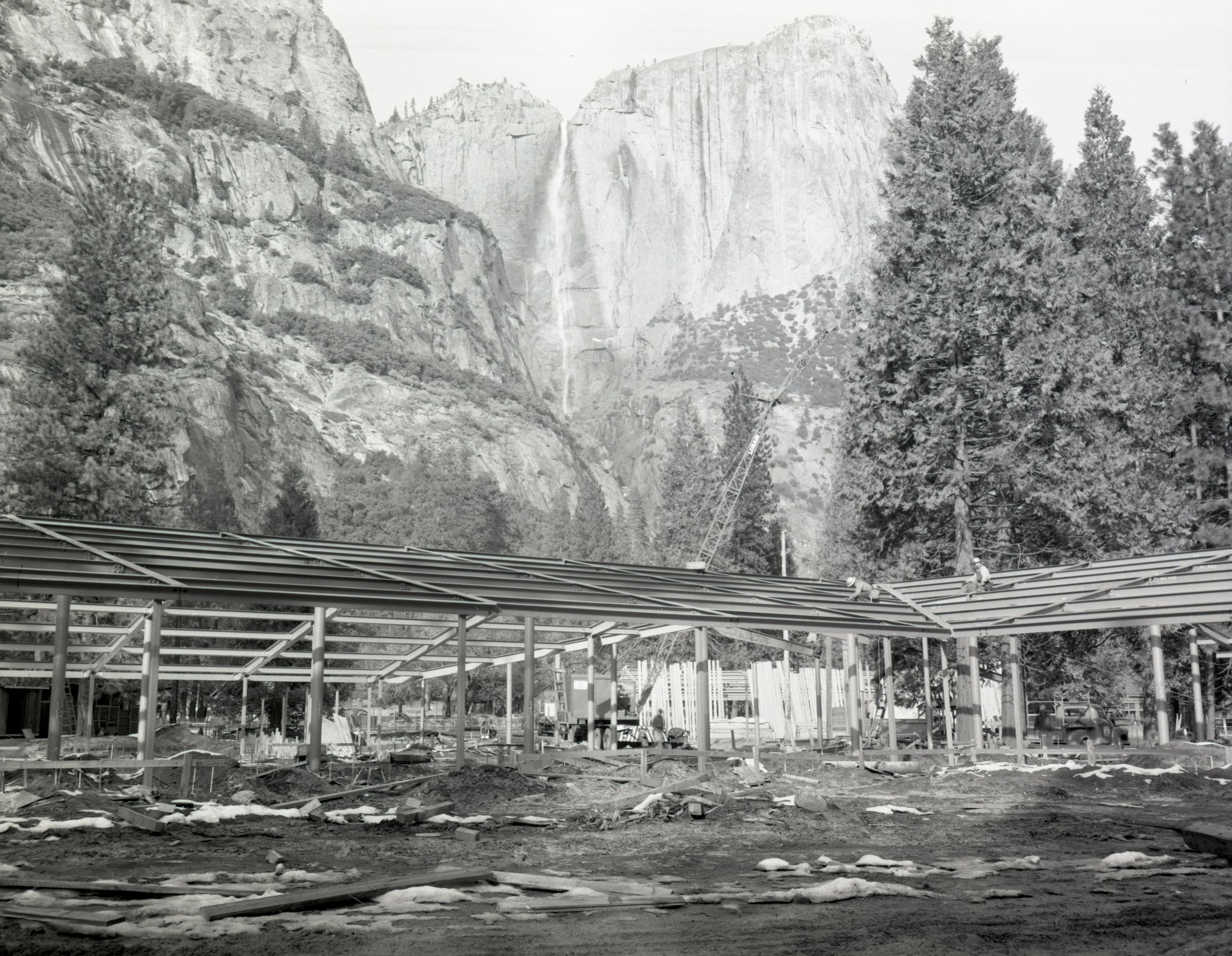 Construction of the New Yosemite Lodge 1955-1956. 7 negatives of December 13, 1955 including Cedar Cottage.