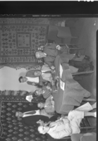 Institute of Pacific Relations. L-R: Lord Snell, British Parliament; Rogger Levy, Sec. Committee on Pacific Problems, Paris; Dr. Leonard S.L. Hsu, Peiping; Dr. R.C. Wallace, Canada; Albert Sarraut, former Premier of France; Robert Andrews Millikan, physicist; Standing: Don Thompson, NBC; Bruno Lasker, broadcasting for IPR.