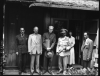 Haile Selassie and Party at the Ahwanee bungalow. 2nd from left, Hil Oehlmann (YP&C Co.) & 3rd from left, Supt. John Preston.