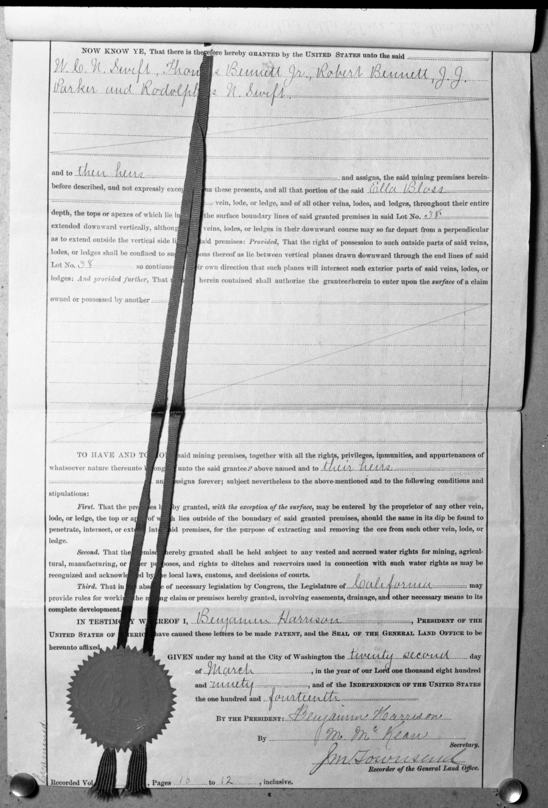 Document pertaining to the Tioga Mines. Originals in the Yosemite collection. See also RL-13,131-13,145.