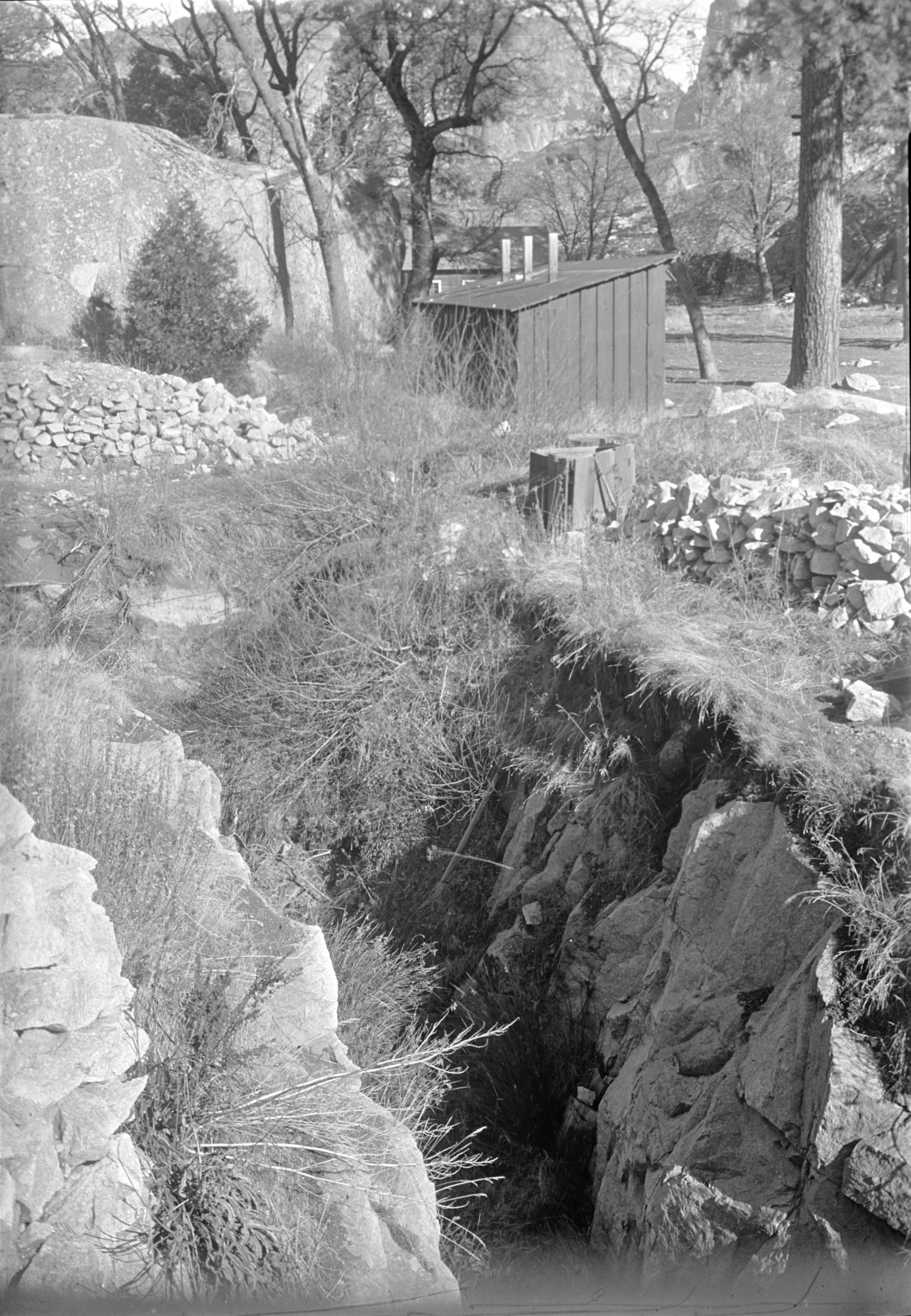 Toilet & ditch emptying into Hetch Hetchy Lake. See "Report Regarding Automobile Camp at Canyon Ranch, YNP." (Seperate Box 13-a #15).