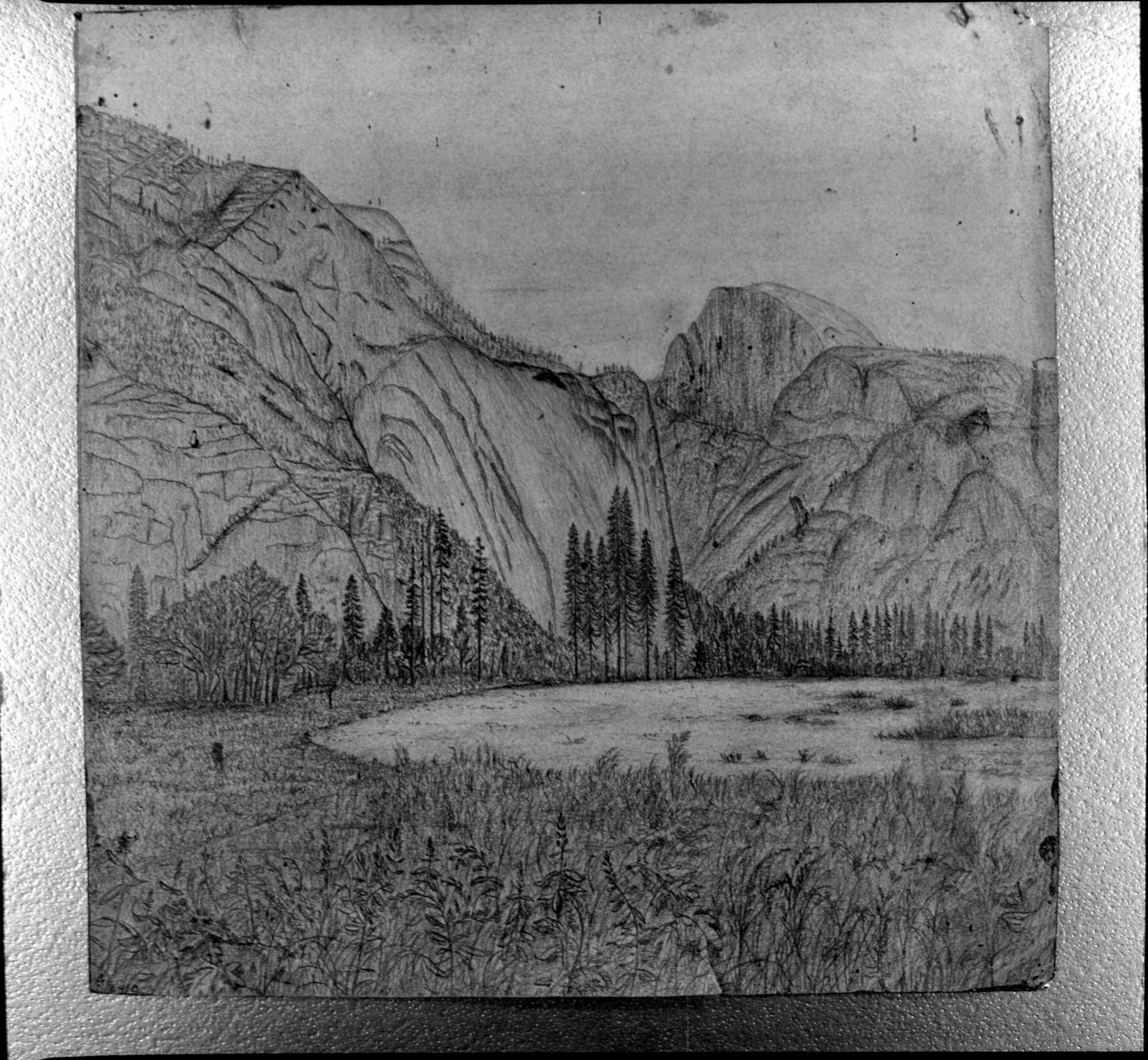 Pencil sketch by John Muir. Copied in March 1938 by RHA.
