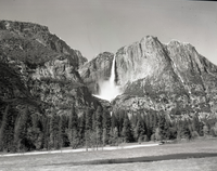 Upper Yosemite Fall from road side west of Chapel. Record demise of snow cone.