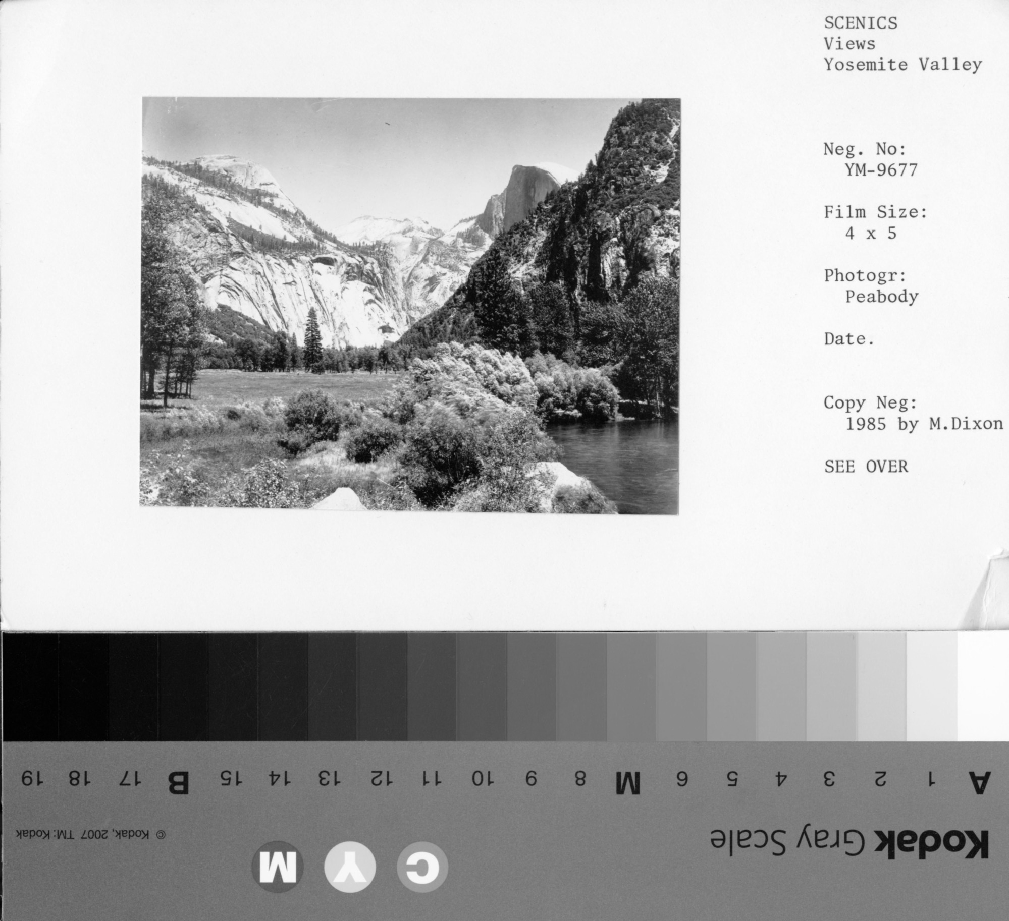 Copy Neg: 1985 by M. Dixon; View from Rocky Point looking up the Valley - Merced River in lower right corner.