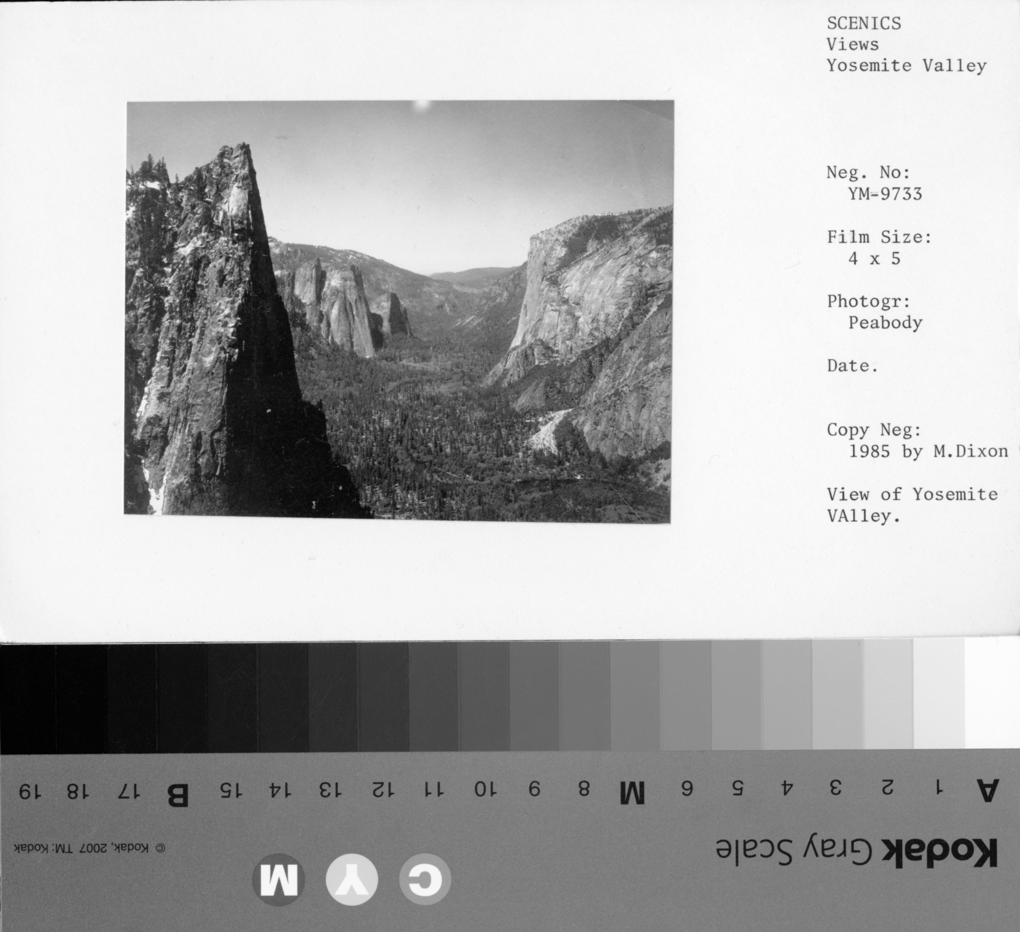 Copy Neg: 1985 by M. Dixon. View of Yosemite Valley.