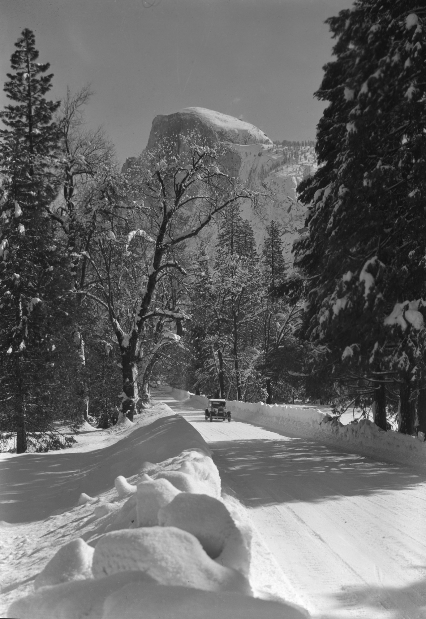 Half Dome and road in Yosemite Valley.