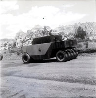 Construction vehicle during chipsealing of Kolob Canyon Road.