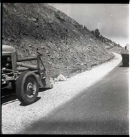 BW photo of rock slide near Echo Rock - 2.5" x 2.5".