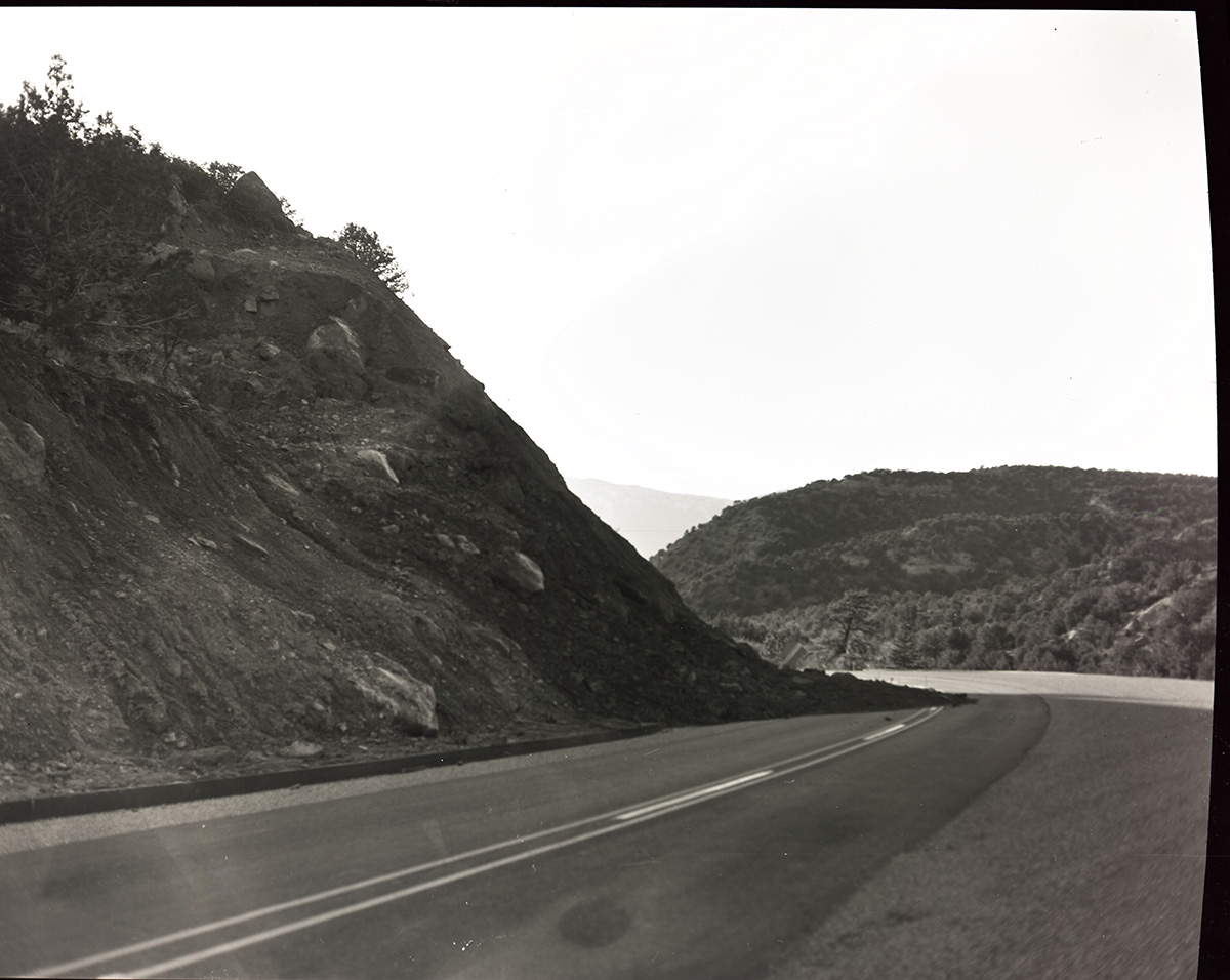 Erosion along Taylor Creek road caused by heavy winter snow and spring thaw. [Kolob Canyon]