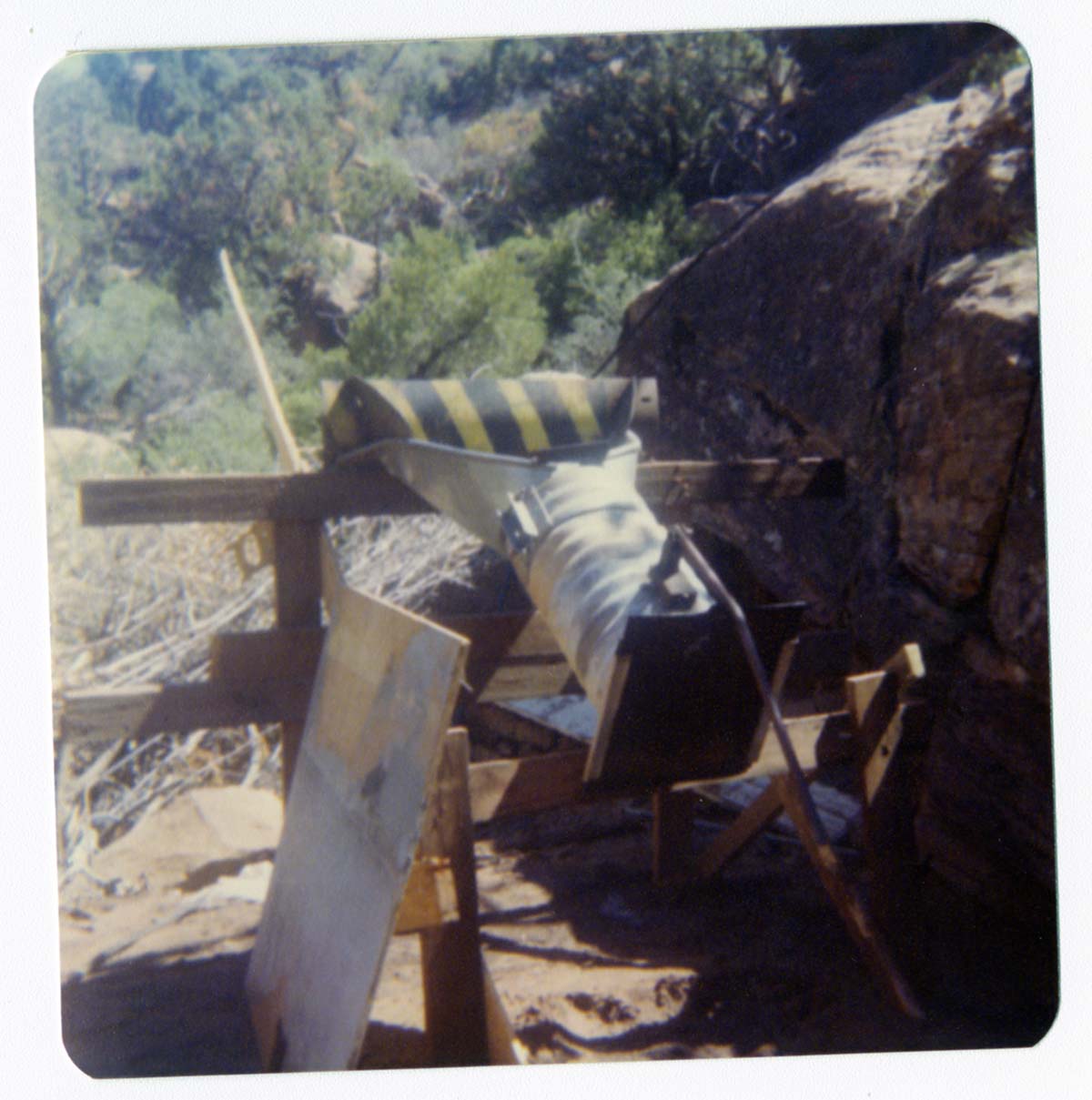 Construction equipment for Wiley Tank being transported on tramline.