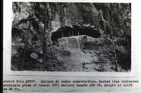 Tunnel under construction dashed line indicates approximate grade of tunnel (5) gallery 100ft height at cliff face- 45ft.