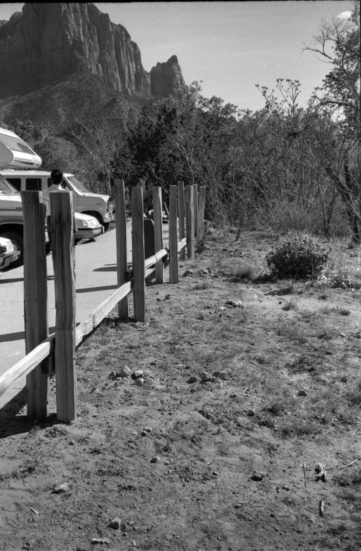 Wooden fence being built during the construction of headquarters addition.